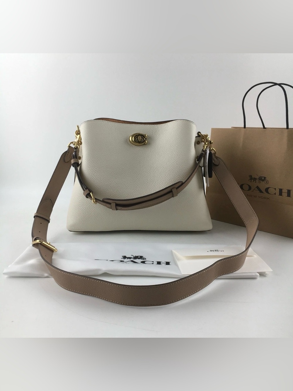 COACH Willow Shoulder Bag C2590 Chalk Colorblock Polished Pebble Leather